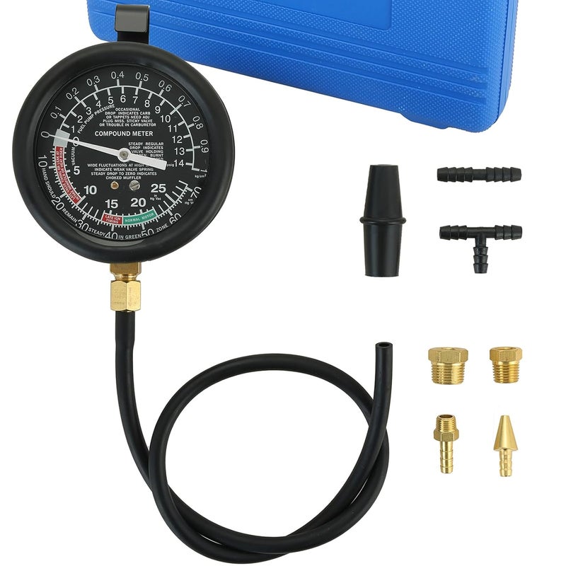 weyleity Fuel Pump and Vacuum Tester Gauge | Vacuum and Fuel Pump Tester Gauge Kit Carburetor Pressure Fuel Pressure Tester Kit Automotive Vacuum Gauge (Blue) - Image 1